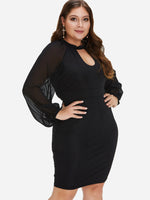 Wholesale Plain Cut Out Long Sleeve Black Plus Size Dress