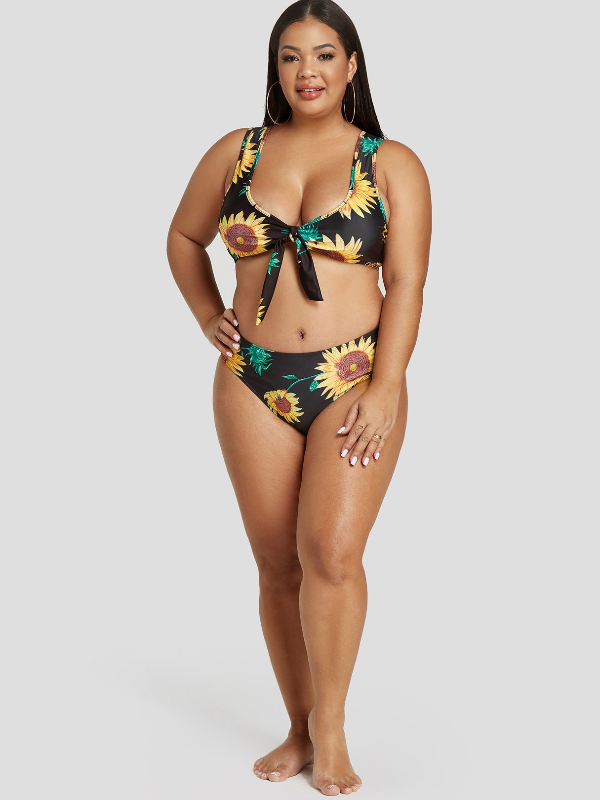 NEW FEELING Womens Black Plus Size Swimwear