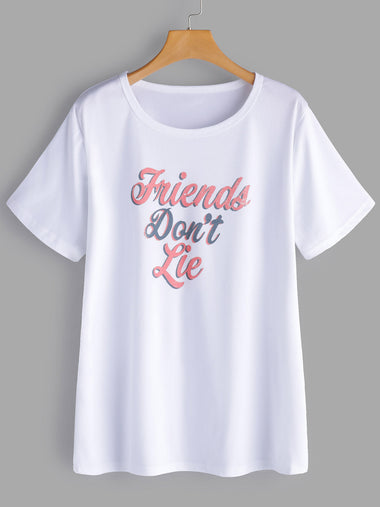 Wholesale Short Sleeve Round Neck Letter White Plus Size Tops