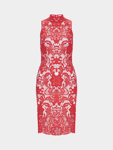 Wholesale Red Sleeveless Lace High Waist Sexy Dress