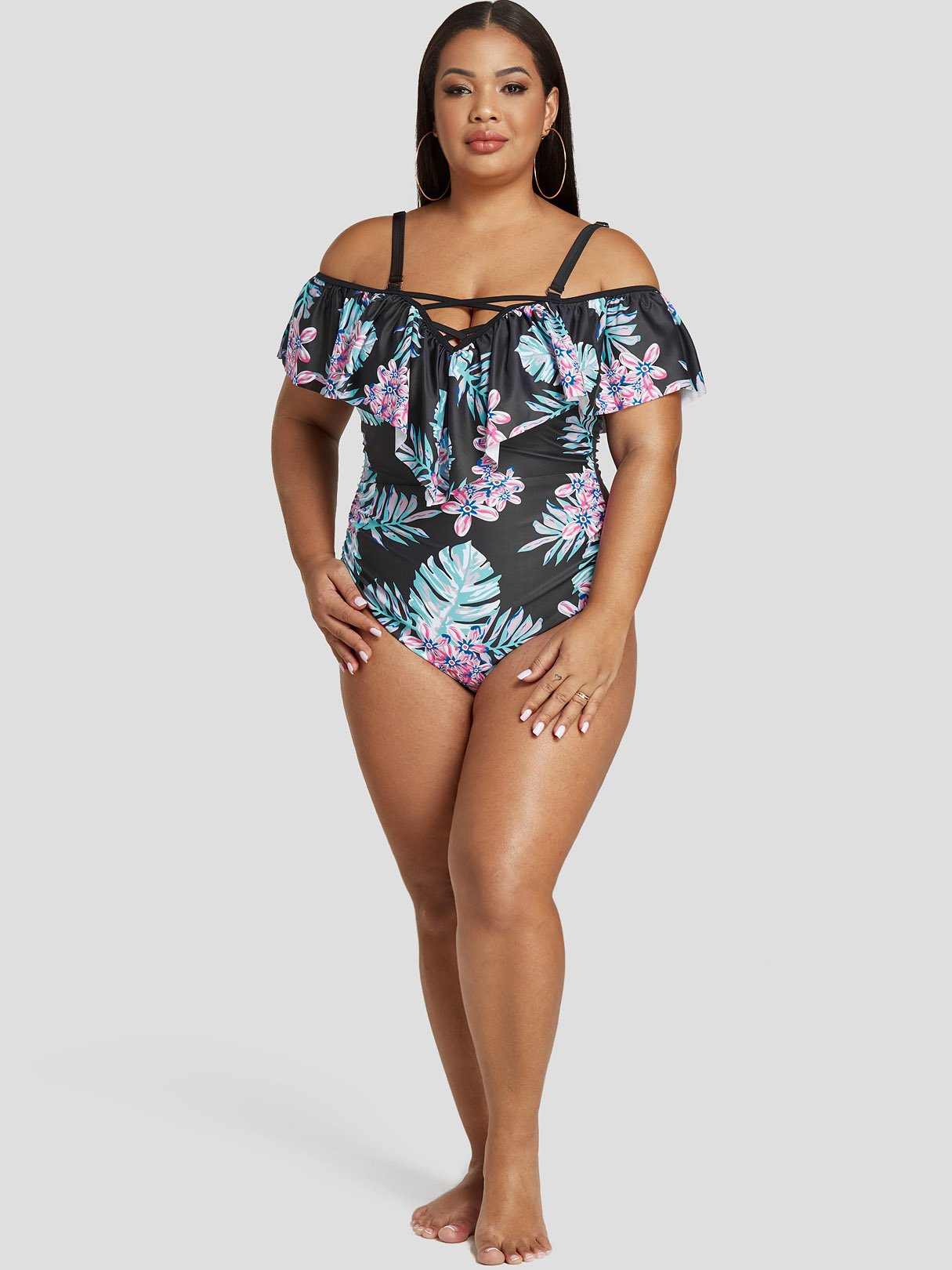 NEW FEELING Womens Black Plus Size Swimwear