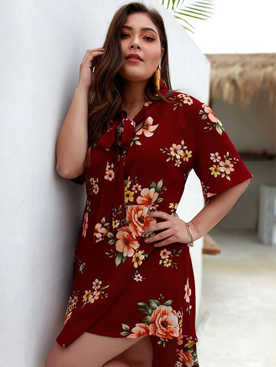 Custom Womens Floral Print Plus Size Dress