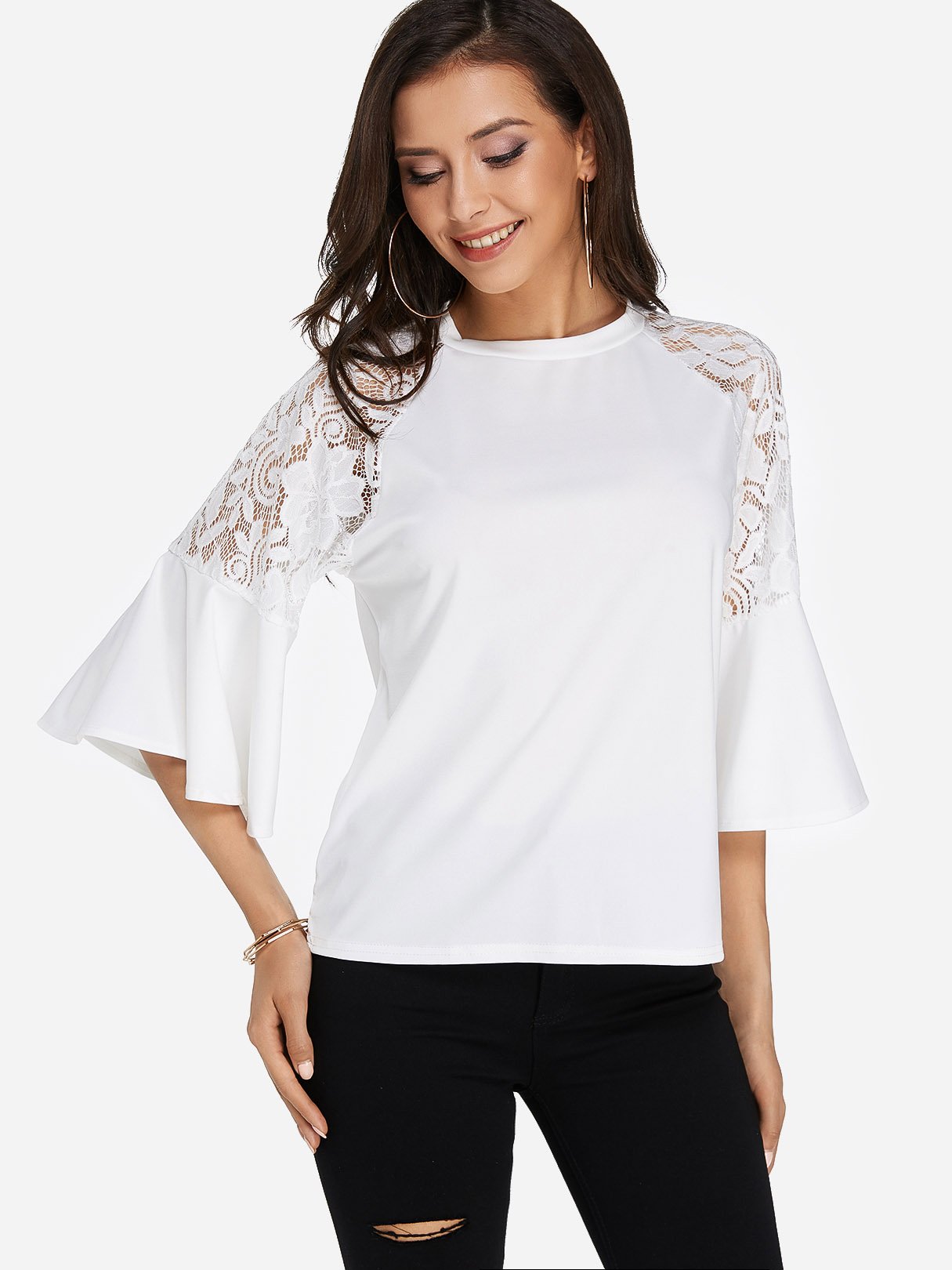 Wholesale Round Neck Lace Half Sleeve White T-Shirts