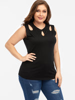 Wholesale Round Neck Plain Cut Out Sleeveless Black Plus Size Tops