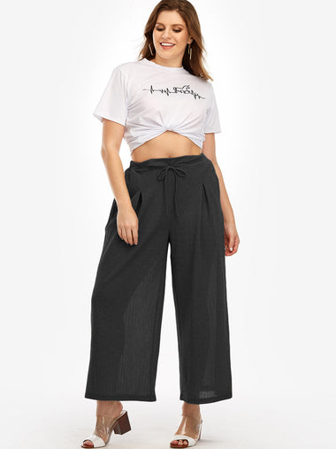 Wholesale Plus Size Wide Leg Drawstring Waist Pants