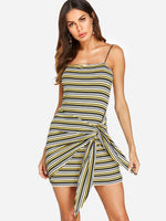 Wholesale Tube Top Sleeveless Stripe Spaghetti Strap Self-Tie Sexy Dresses