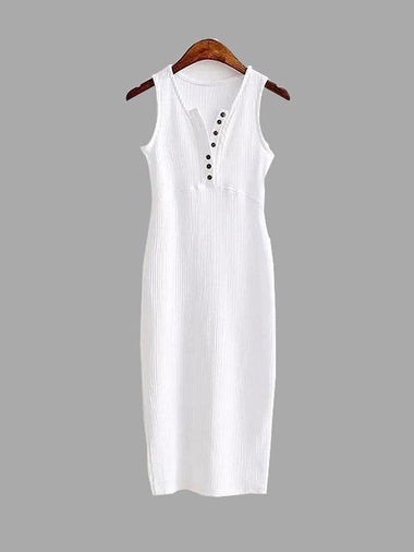 Wholesale White V-Neck Sleeveless Slit Hem Sexy Dress