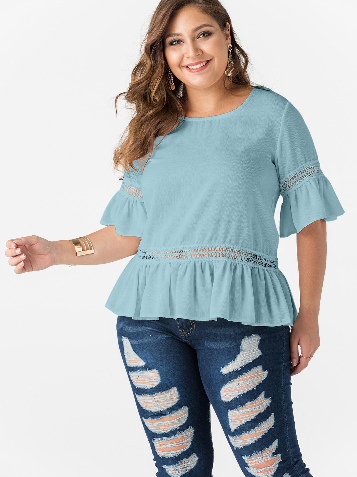 OEM Ladies Blue Plus Size Tops