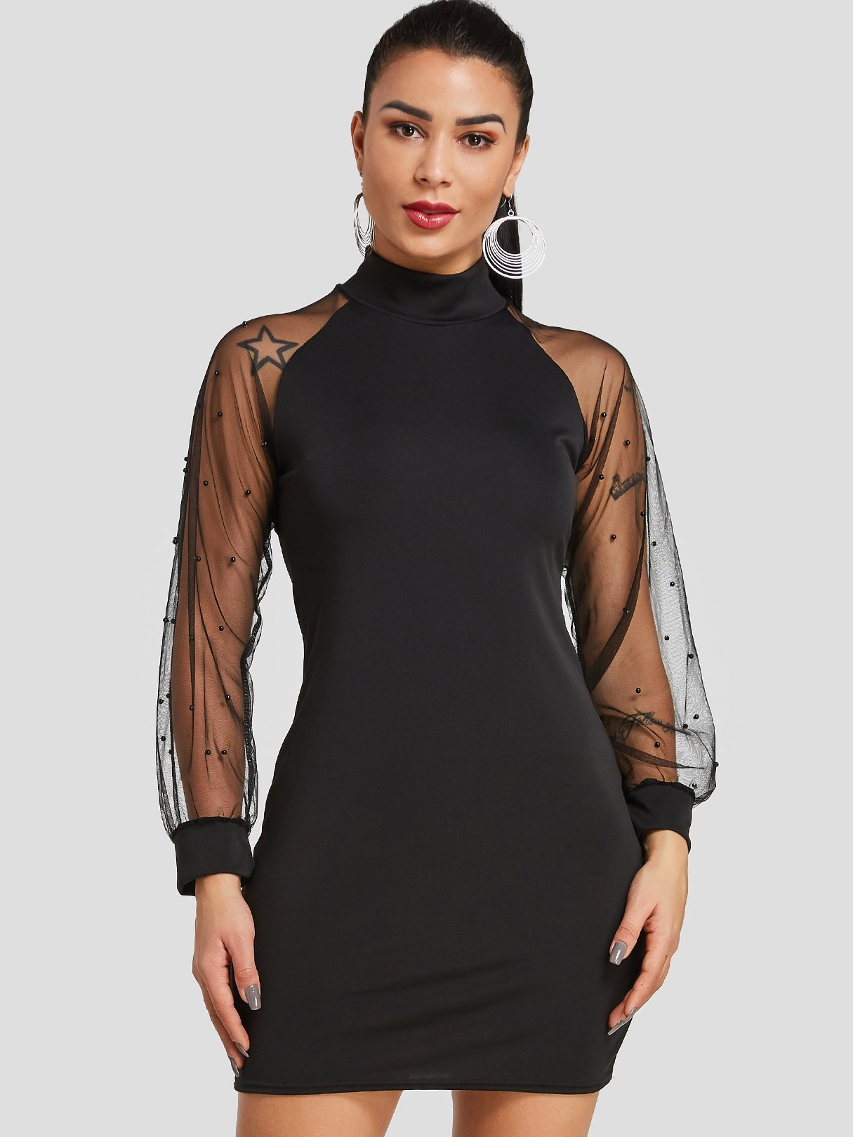 Wholesale Black Long Sleeve See Through Bodycon Dresses