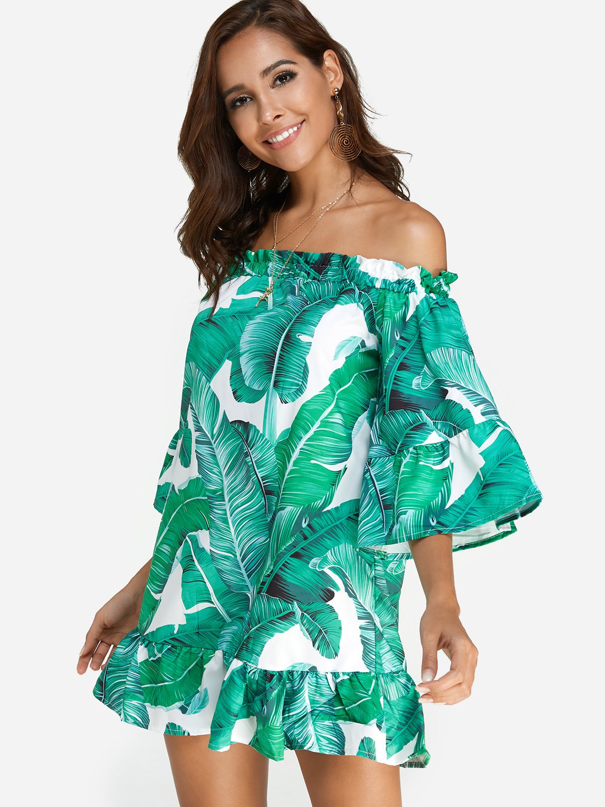 OEM Ladies Green Off The Shoulder Dresses