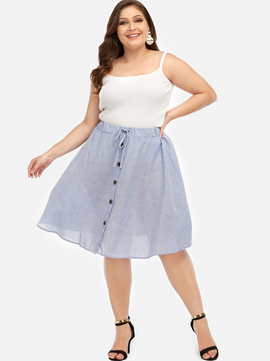 Wholesale Plus Size Single Button Design Stripe Skirt