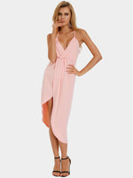 Wholesale Pink V-Neck Sleeveless Wrap Slit Hem Sexy Dresses