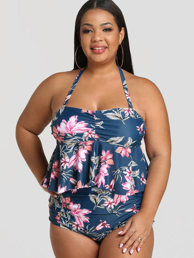 Wholesale Halter Sleeveless Navy Plus Size Swimwear