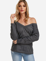 Wholesale V-Neck One Shoulder Plain Long Sleeve Grey T-Shirts