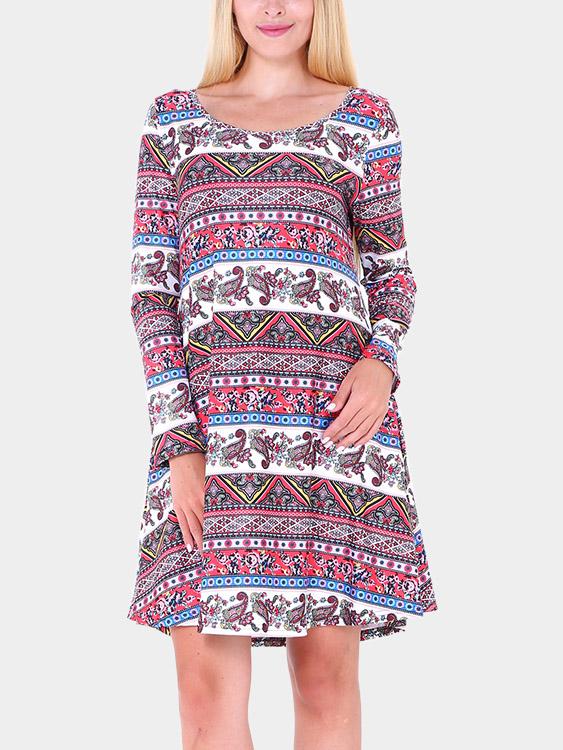 Wholesale Round Neck Geometrical Long Sleeve Casual Dresses