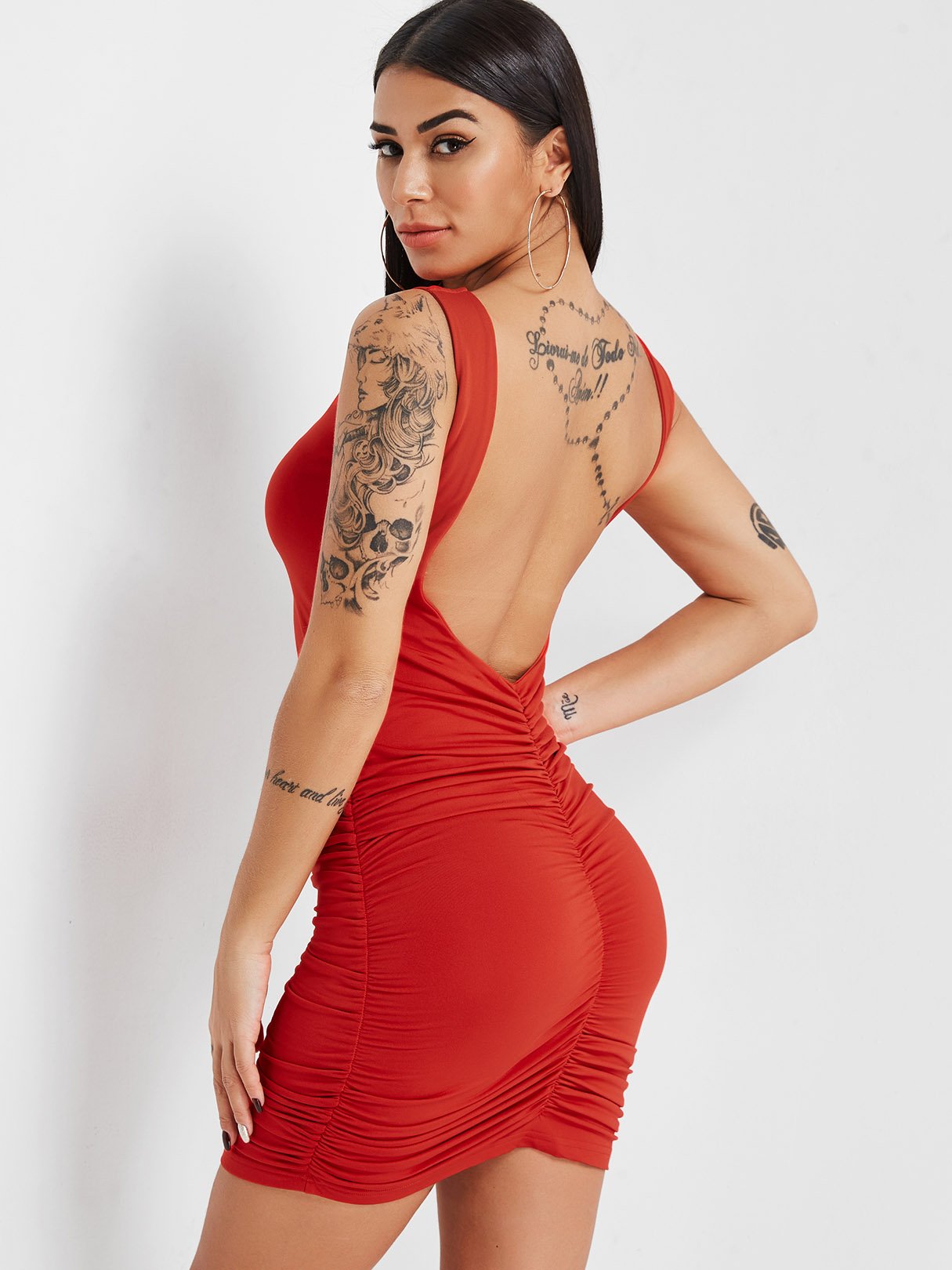 Sexy red plain sleeveless evening outlet dress