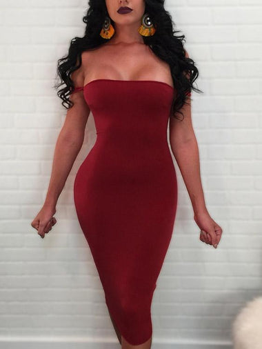 Wholesale Burgundy Off The Shoulder Sleeveless Backless Lace-Up Bodycon Dresses