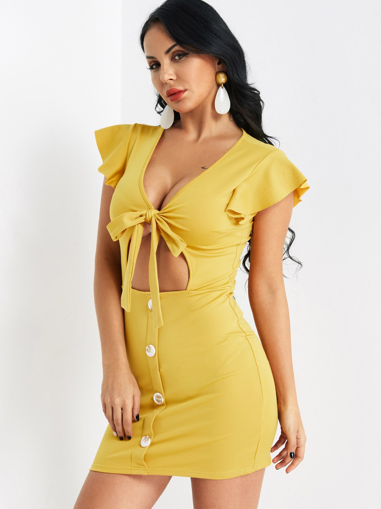 OEM Ladies Yellow Sexy Dresses