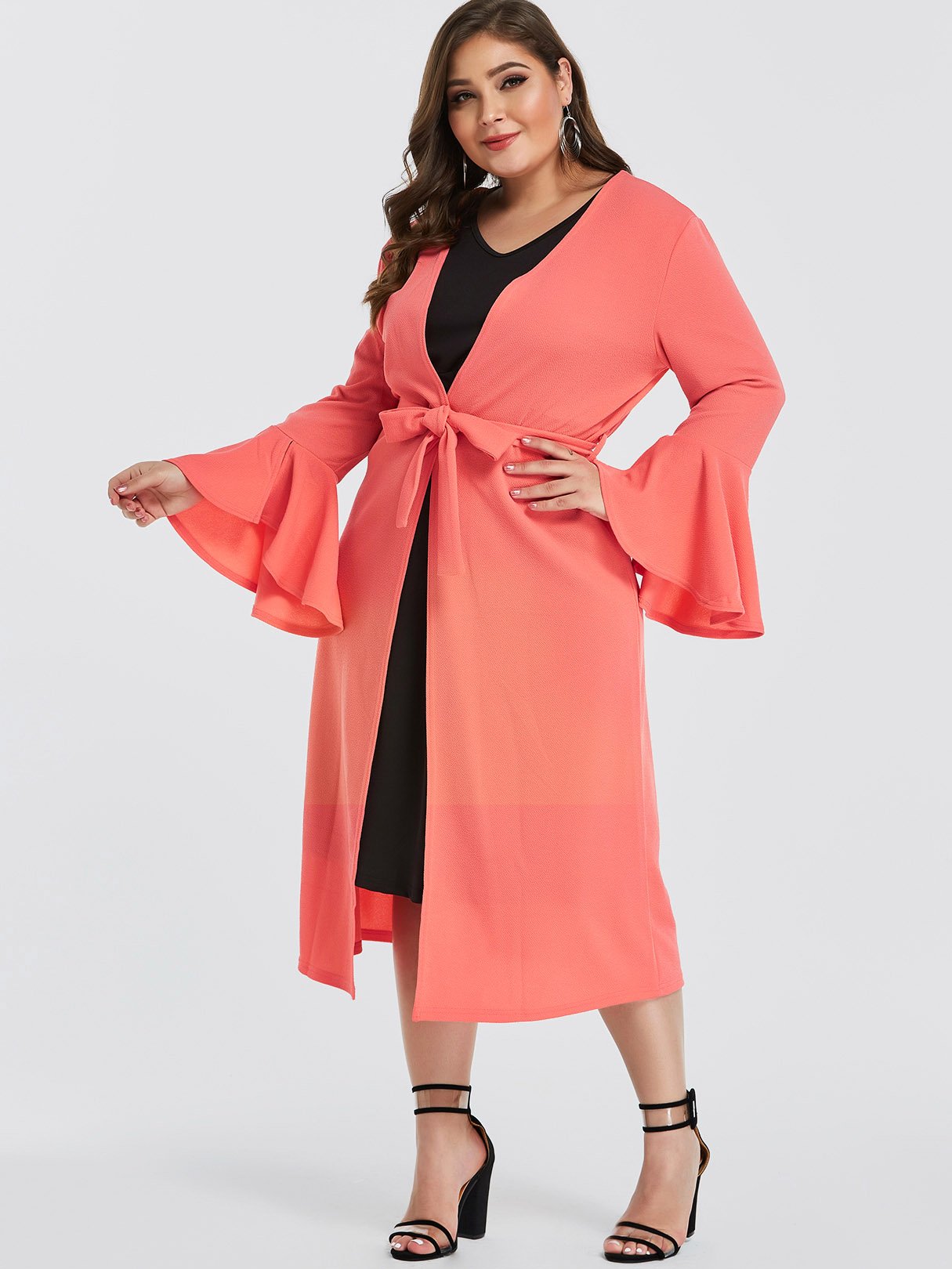 Wholesale Plain Long Sleeve Flounced Hem Plus Size Tops