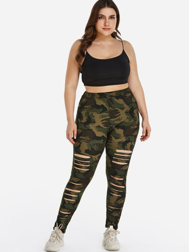 Wholesale Cut Out Camo Plus Size Bottoms