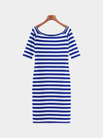 Wholesale Bateau Off The Shoulder Half Sleeve Stripe Dresses