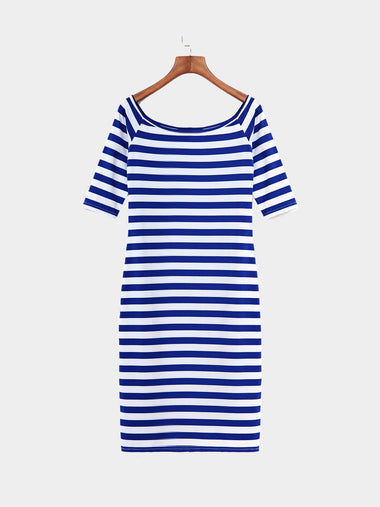 Wholesale Bateau Off The Shoulder Half Sleeve Stripe Dresses