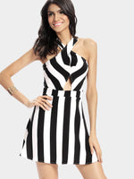 Wholesale V-Neck Sleeveless Stripe Cut Out Sexy Dresses