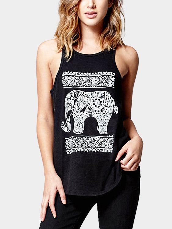 Wholesale Round Neck Animal Sleeveless Black Tank Top