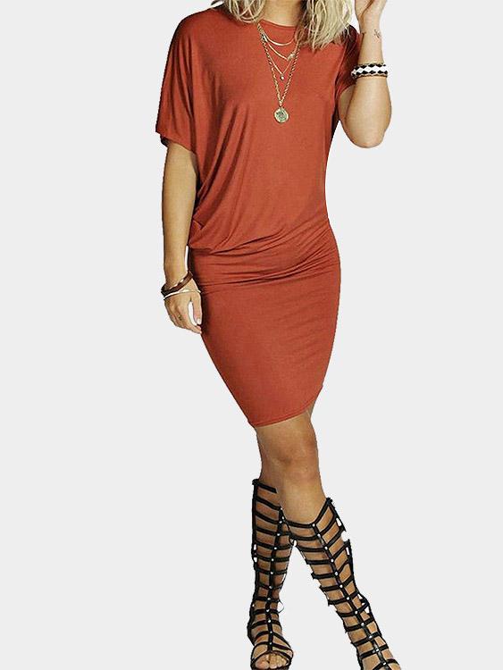 Wholesale Orange Round Neck Short Sleeve Bodycon Dresses