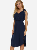 Wholesale Navy V-Neck Sleeveless Self-Tie Slit Hem Dresses