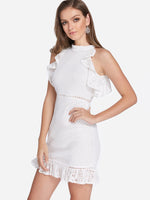 Wholesale White Sleeveless Lace Zip Back Bodycon Hem Sexy Dresses