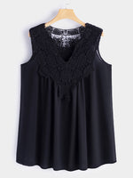 Wholesale V-Neck Lace Sleeveless Flounced Hem Plus Size Tops