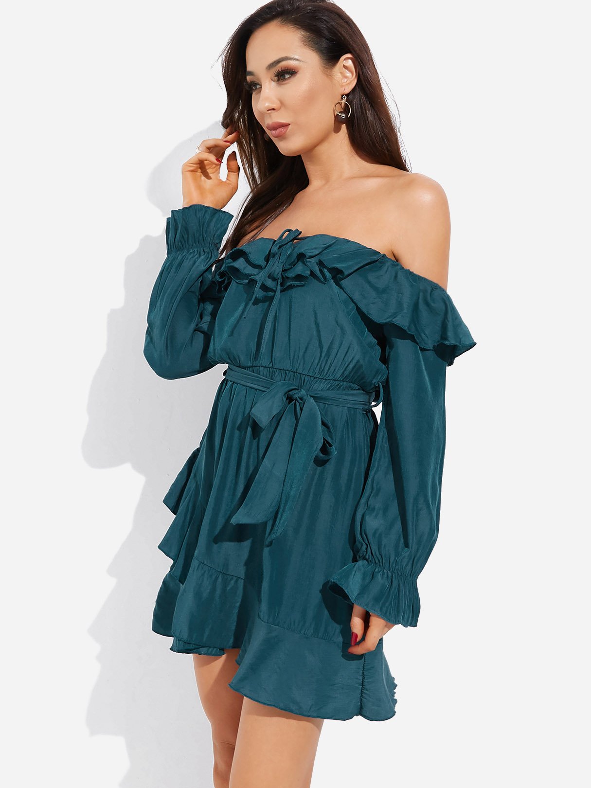 OEM Ladies Green Off The Shoulder Dresses