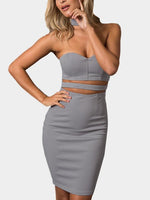 Wholesale Grey Off The Shoulder Sleeveless Stripe Backless Cut Out Dresses