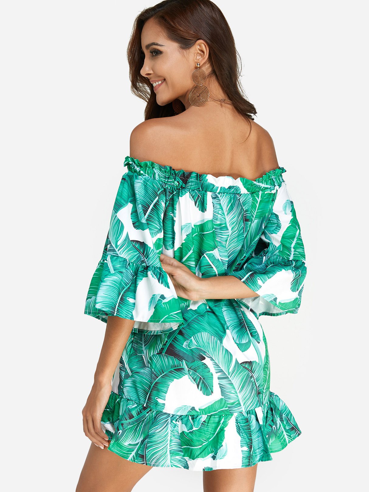 NEW FEELING Womens Green Off The Shoulder Dresses