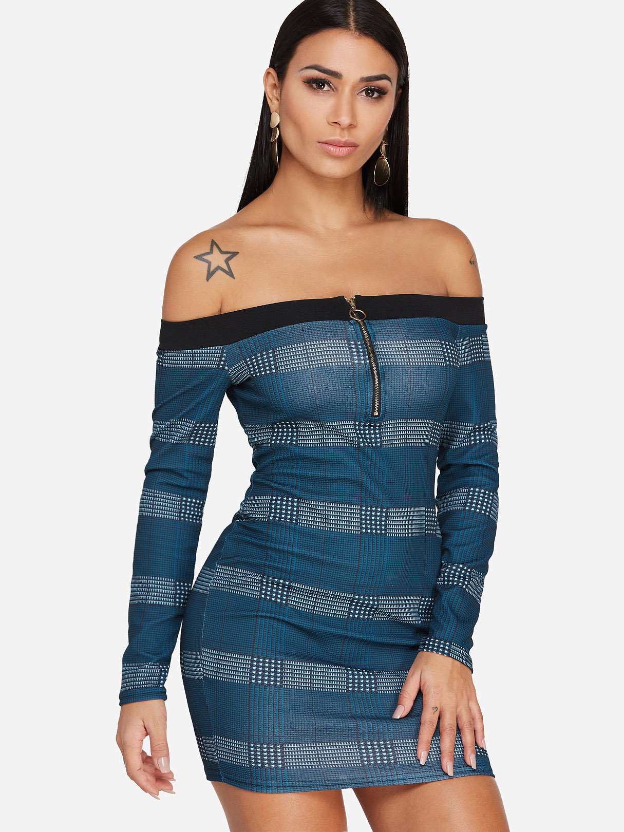 Wholesale Off The Shoulder Long Sleeve Stripe Bodycon Dresses