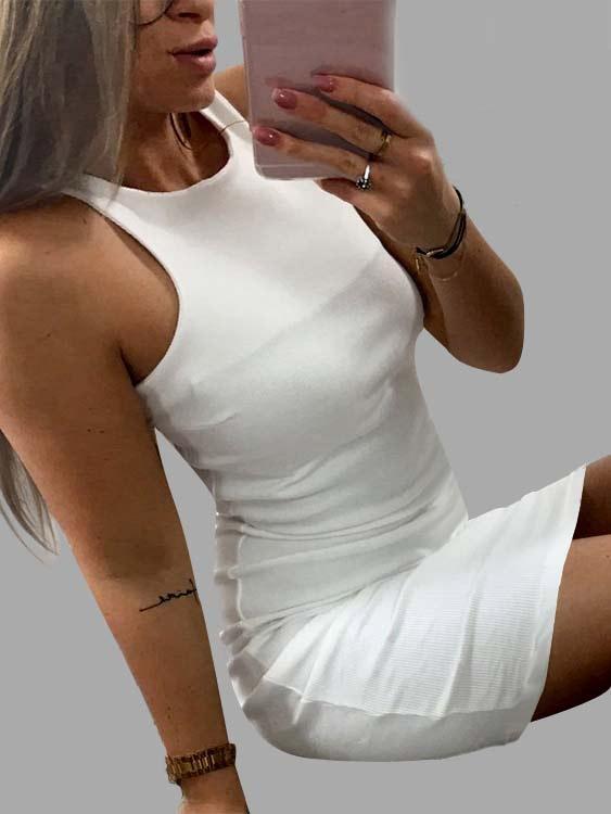 Wholesale White Crew Neck Sleeveless Bodycon Hem Dresses