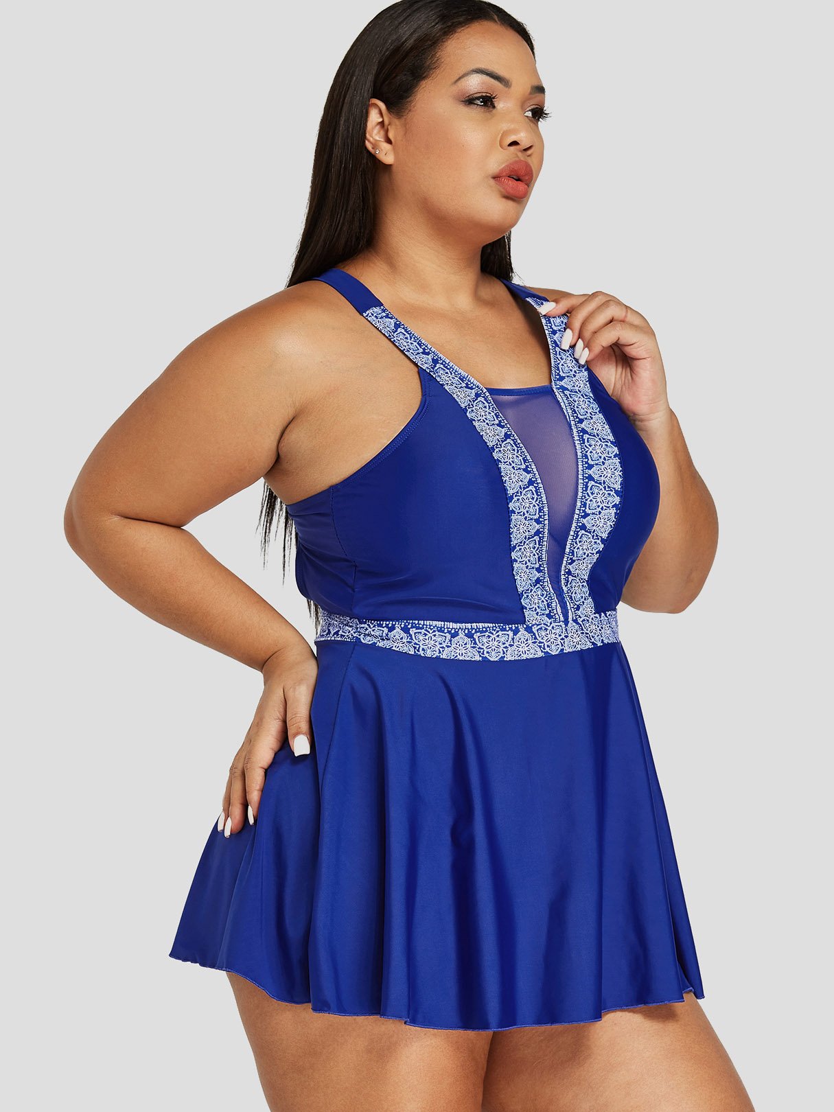 OEM Ladies Blue Plus Size Swimwear