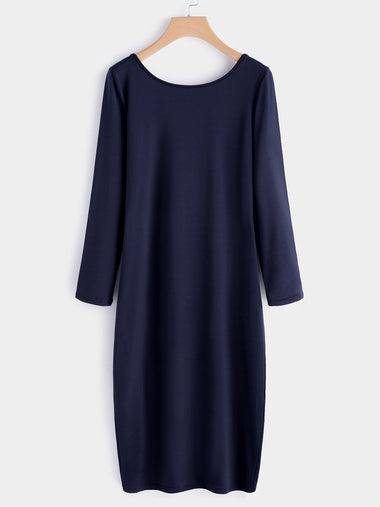 Wholesale Navy Long Sleeve Plain Backless Dresses