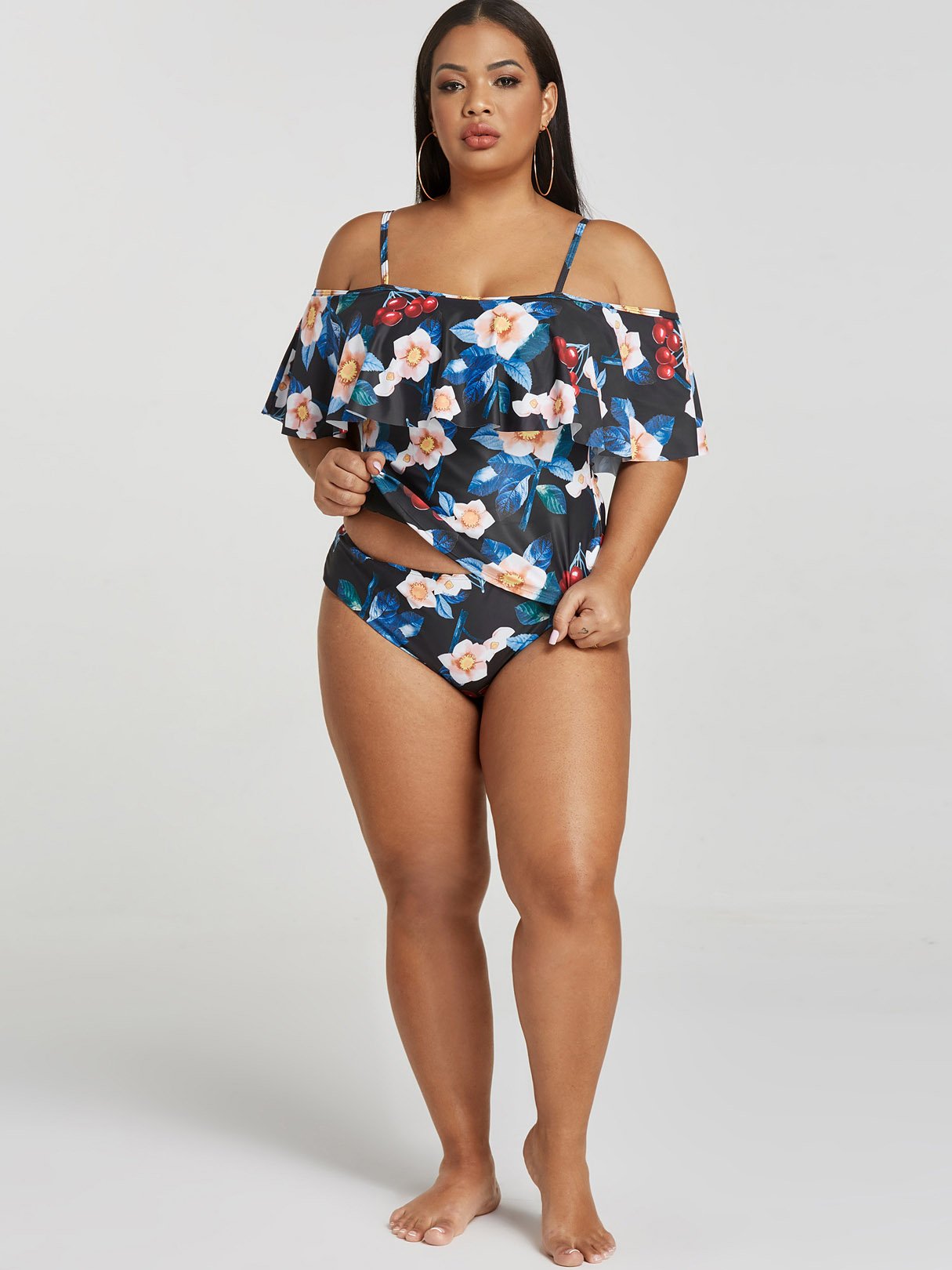 NEW FEELING Womens Black Plus Size Swimwear