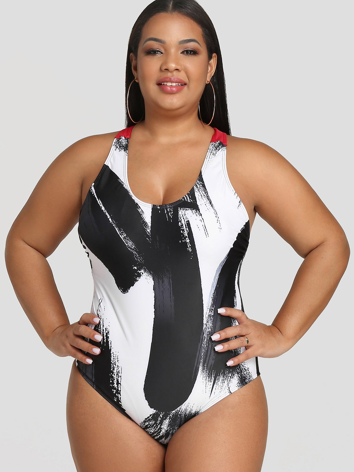 Wholesale Scoop Neck Printed Plus Size Swimwear