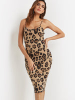 Wholesale Scoop Neck Leopard Backless Spaghetti Strap Sleeveless Sexy Dresses