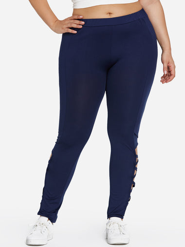 Wholesale Plain Lace-Up Navy Plus Size Bottoms