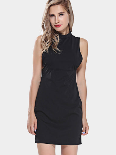 Wholesale Black Crew Neck Sleeveless Zip Back Cut Out Dresses