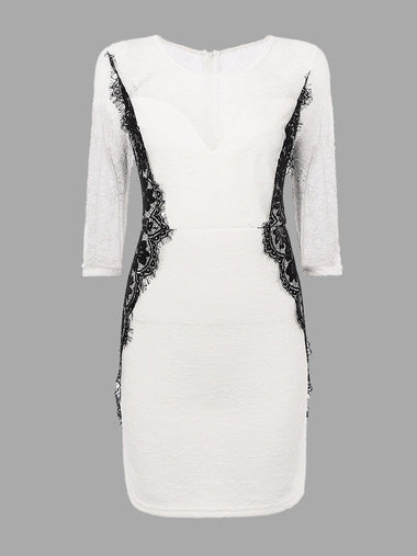 Wholesale White Lace Contrast Lining Sexy Dress