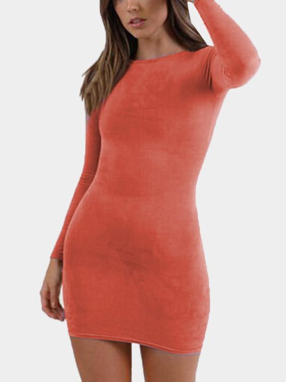 Wholesale Orange Round Neck Long Sleeve Dress