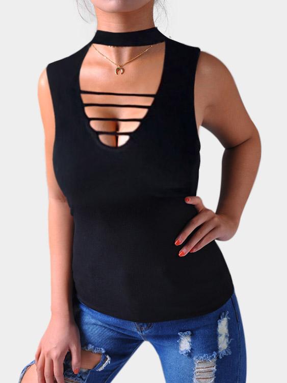 Wholesale Halter V-Neck Cut Out Sleeveless Tank Top