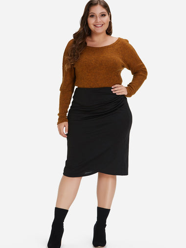 Wholesale Plain Pleated Black Plus Size Bottoms