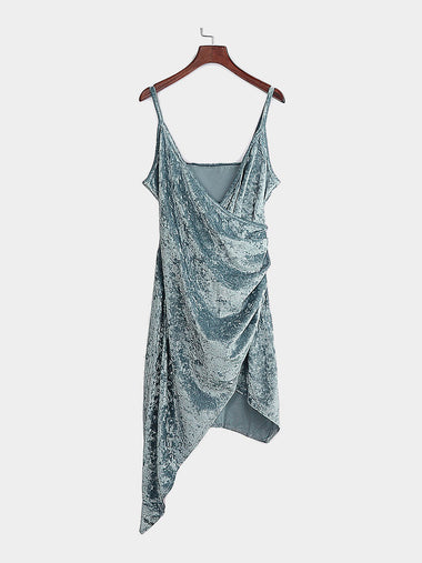 Wholesale Grey V-Neck Sleeveless Wrap Irregular Hem Sexy Dresses