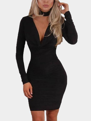 Wholesale V-Neck Long Sleeve Bodycon Dresses